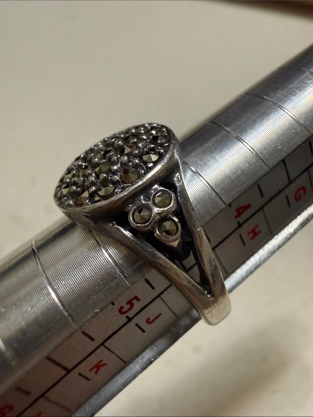 Sterling Silver 925 Marcasite Round Cluster Ring size 4.5 - Picture 3 of 7